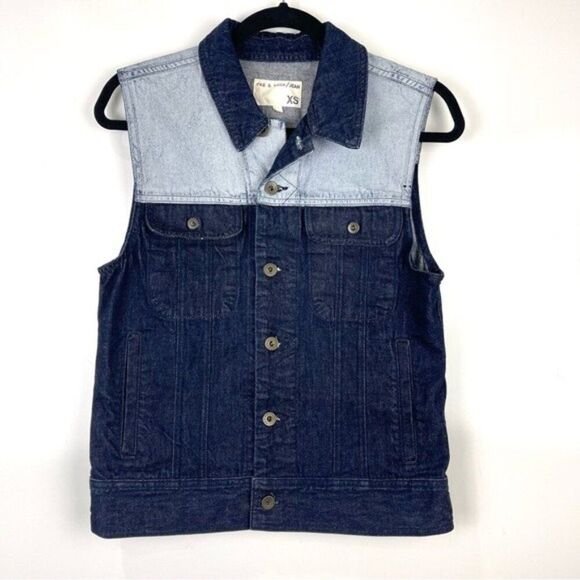 Rag & Bone Color Block Blue Denim Jean Vest Sleeveless Women's Size XS Oversized - Picture 1 of 10